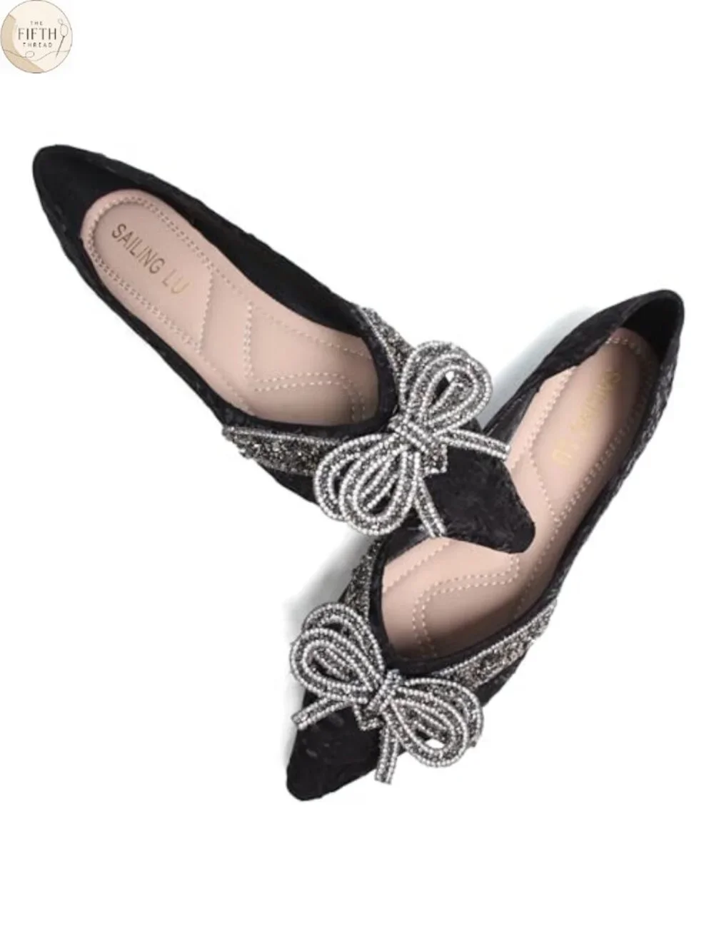 Crystals Bowknot Ballet Flats Pointed Toe Kitten Heel Women Dress Shoes